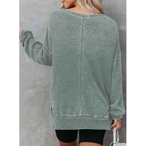 Eytino Womens Plus Size Sweatshirts Crewneck Waffle Knit Long Sleeve Side Slit Casual Pullover Sweatshirt Tops(1X-5X)