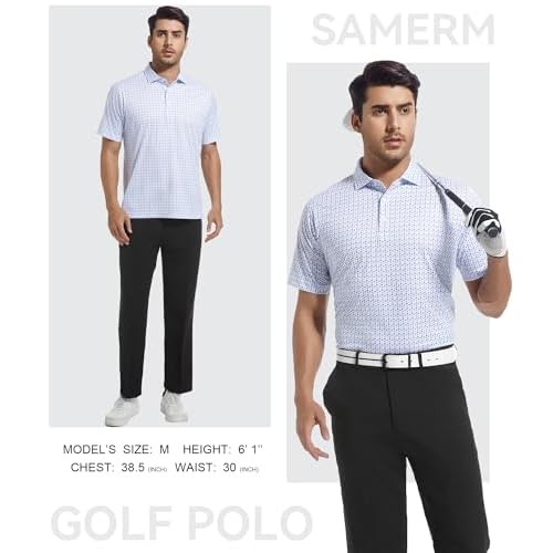SAMERM Mens Golf Shirts Short Sleeve Dry Fit Performance Moisture Wicking Print Sport Polo Shirts for Men Casual