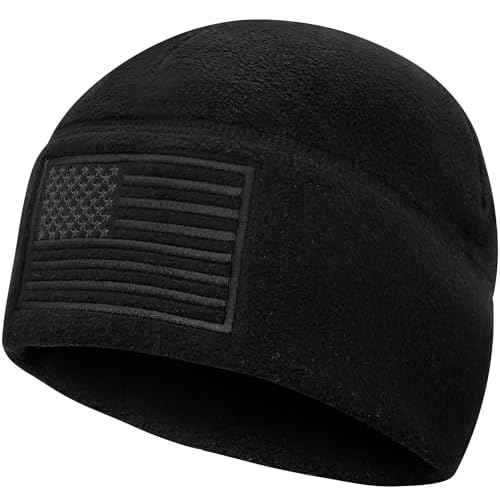 American Flag Fleece Watch Cap, Winter Warm Fleece Beanie, USA Army Military Tactical Beanie Hat