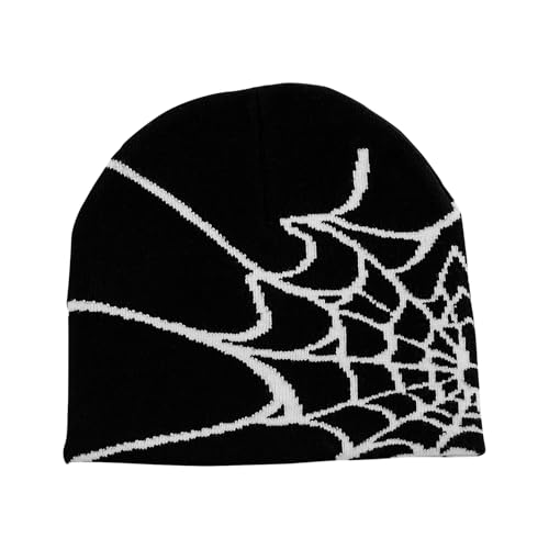 Beanies Hats Men,Y2K Gothic Spider Pattern Wool Streetwear Headwear Winter Knit Beanies Hats for Men Women