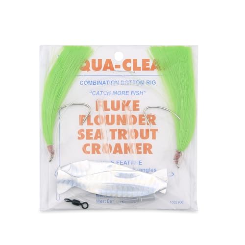 Aqua-Clear Hi-Lo Fishing Rig Teaser Lure Green/Silver Saltwater Tackle for Flounder Fluke Sea Trout Croaker