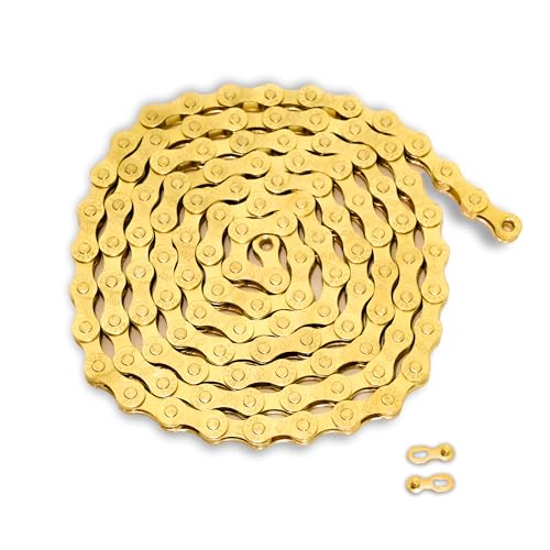 6/7/8 Speed Gold Bike Chain, Bicycle Chain Bike Parts Chain Replacement for Road Mountain Racing Cycling E-Bike MTB BMX (Gold 6/7/8 Speed)