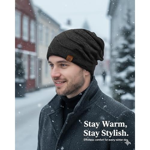 Slouchy Beanie for Men Women - Winter Beanie Hat,Warm Fleece Lined Knit Skull Cap for Cold Weather Outdoor