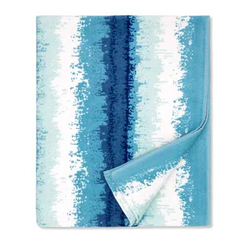 cabanana Large Beach Towel Oversized - Cotton Velour 35 x 70 Inch Coast Waves Camo Striped Terry Pool Towel, Cabana Soft Swimming Towel for Adults Women Men (Teal Blue)
