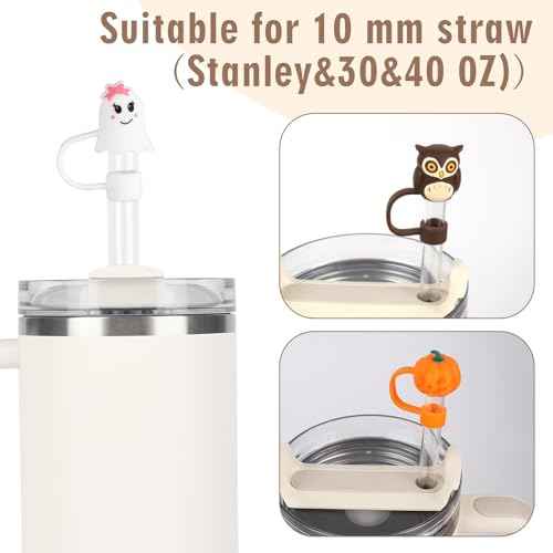 6Pcs Halloween Straw Cover Cap Compatible with Stanley Cups 30 40 oz Toppers for Tumblers Reusable Dust Proof Simple Modern Straw Cover for 0.4in Accessories