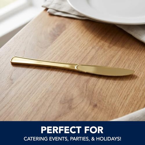 Party Essentials Disposable Plastic Cutlery - Shiny Gold Knives, 50 Count