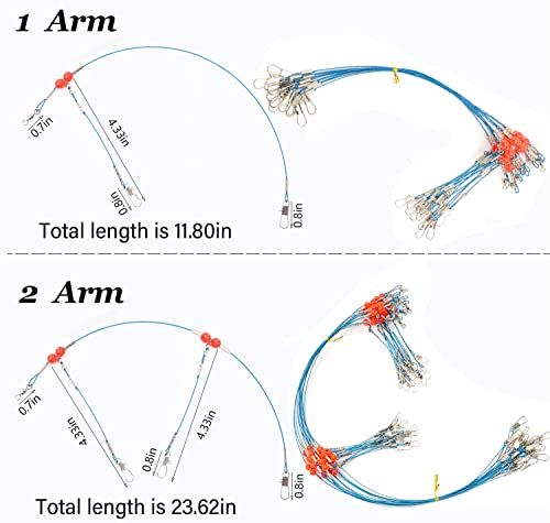 Blue Stainless Steel Fishing Leaders 12 Pack 2 Arm Saltwater Tackle Rig with Swivels