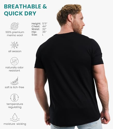 Men's Merino Wool Short Sleeve T-Shirt - Large / Heat Black