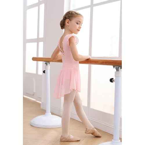 MdnMd Girls Dance Ballet Leotards Dresses for Toddler Ballerina Outfit Skirt Hollow Knot Back Flutter Sleeve