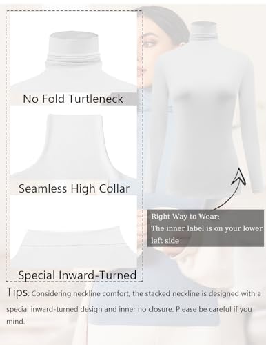 Ekouaer Women's Turtleneck Long Sleeve Thermal Shirt - White, Medium