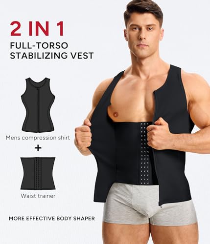 Men's Black Large Compression Shirt Body Shaper Tank Top - Shapewear for Men