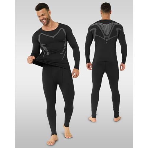 Upgraded Thermal Underwear for Men Long Johns Set for Cold Weather Base Layer Top & Bottom with Fleece Lined