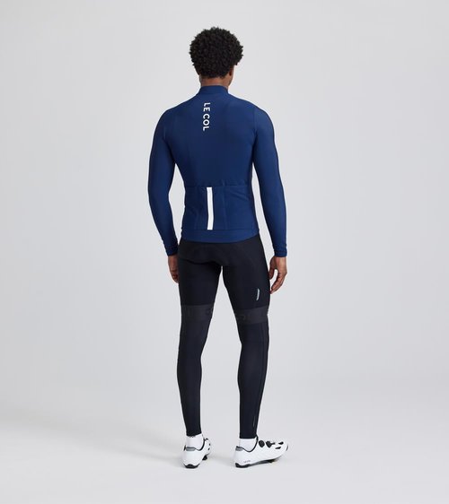LE COL Men's Pro Aqua Zero Long Sleeve Jersey | Breathable Cycling Shirt | Rear Pockets, Water Resistant, Zip Closure (US, Alpha, Large, Regular, Regular, Navy)