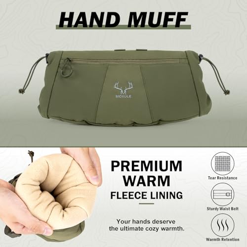 Green Hunting Hand Warmer Muff with Insulated Fleece and Adjustable Belt