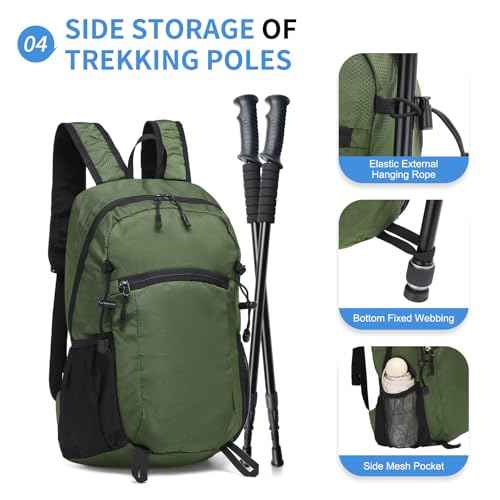 Hiking Daypack Packable, Camping Backpack Water Resistant Lightweight Polyester for Men Women Travel Outdoor