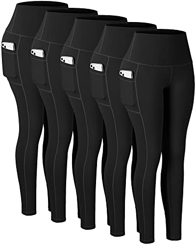 Large Pack of Black High-Waisted Pockets Leggings for Women - Tummy Control Workout Yoga Pants