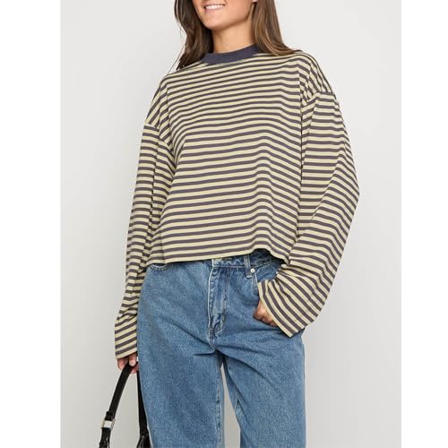 Women Y2k Long Sleeve Fairy Grunge Striped Baggy Tees Shirts 2000s Emo Aesthetic Sweater Crop Tops Streetwear