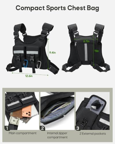 RAINSMORE Black Outdoor Sports Chest Bag for Men Running & Tactical Use