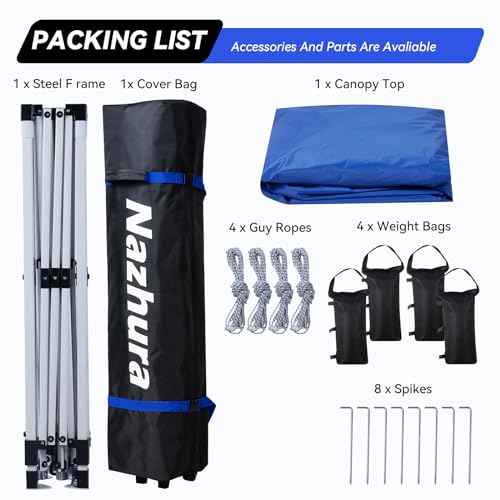 Nazhura 10' x 10' Pop Up Canopy Tent with Sand Weight Bag, Freestanding Sun Shelter for Picnic and Camping, One Person Setup and Height Adjustable (Blue)