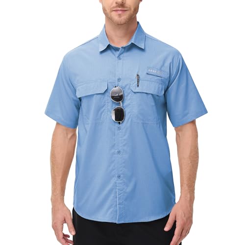 Satankud Fishing Shirts for Men Short Sleeve Sun Protection Cooling Hiking Shirt for Travel Safari Camping Work