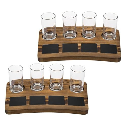 Brown Wood Beer Flight Set with 4 Glasses and Chalkboard Labels - 2 Pack