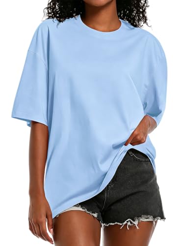 Oversized Women's Heavyweight Cotton T-Shirt - Light Blue, Large