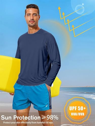 KINGFEN Men's UPF 50+ Long Sleeve UV Sun Protection Shirt Navy Blue Large