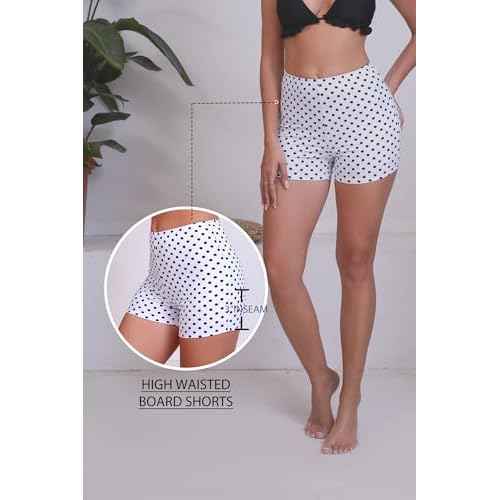 Halcurt Women's 3" High Waisted Swim Board Shorts (Available in Plus) Beach Quick Dry Boyshorts Swimsuit Bottoms