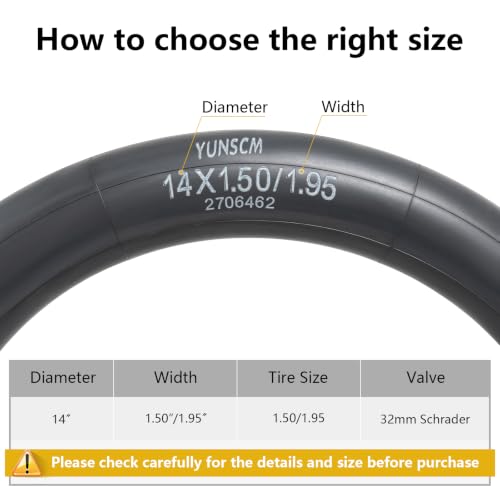 Heavy Duty Bicycle Inner Tubes 14x1.50/1.95 - Durable Bike Tire Replacement - 2 Pack