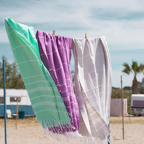 Turkish Beach Towel with Travel Bag - Quick Dry Sand-Free Oversized Aqua Blue