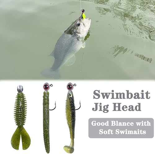 Fishing Jig Head with Oversized 3D Eyes - 1/4oz Swimbait Jigheads for Saltwater & Freshwater Fishing
