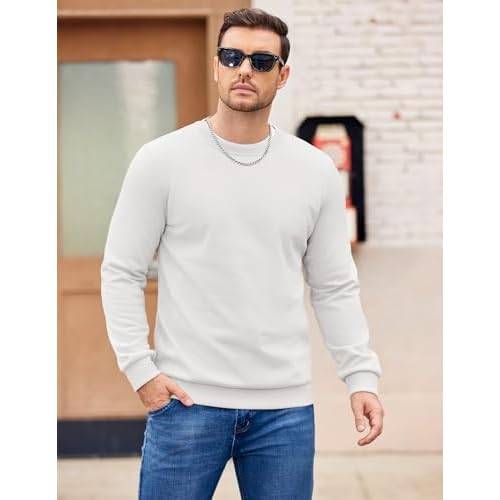 COOFANDY Mens Fleece Pullover Crewneck Sweatshirts Soft Casual Long Sleeves Sweatshirt Crew Neck Pullover Sweater