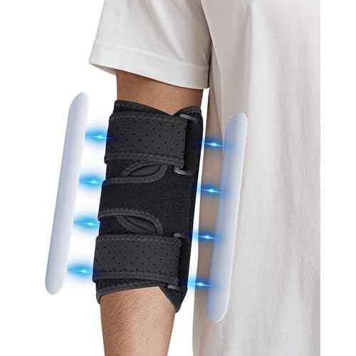 Niceuare Elbow Brace with 2 Removable Metal Splints - Adjustable Elbow Support for Tendonitis, Cubital Tunnel Syndrome, and Ulnar Nerve Entrapment Pain Relief Fit Men £¦ Women
