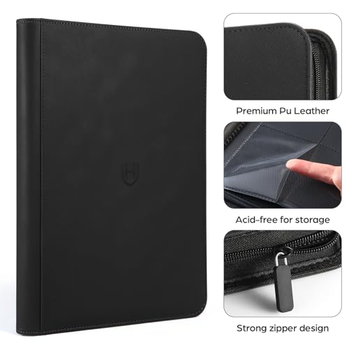 Black 9-Pocket Card Binder with Zipper for Trading Cards - 648 Capacity