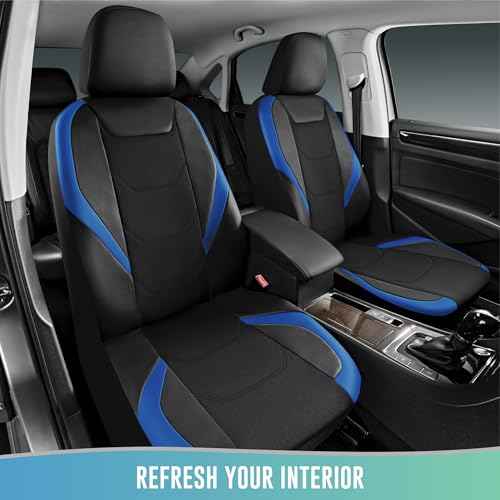 Road Comforts Car Seat Cover, Leather Mesh Front Seat Cover, Universal Fit for Most Cars, SUVs, Trucks, and Vans, Airbag Compatible - Blue