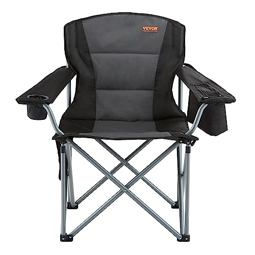 VEVOR Oversized Camping Folding Chair 1 Pack Heavy Duty Portable Outdoor Seat with Lumbar Support and Cooler Bag