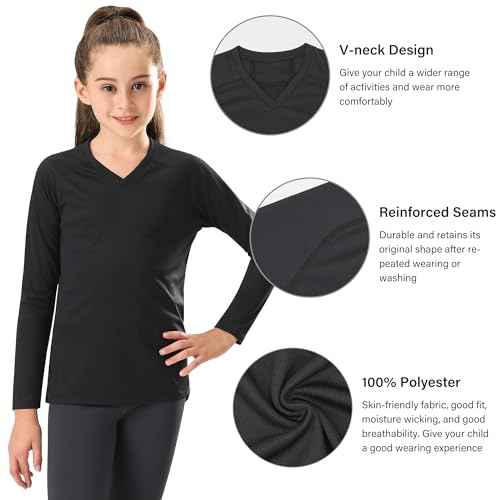 Stelle Youth Girls Athletic Performance Long Sleeve Shirts V Neck Moisture Wicking Base Layer Undershirt