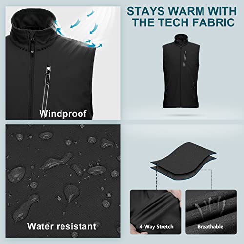 Men's Windproof Lightweight Golf Vest Outerwear - Large, Black