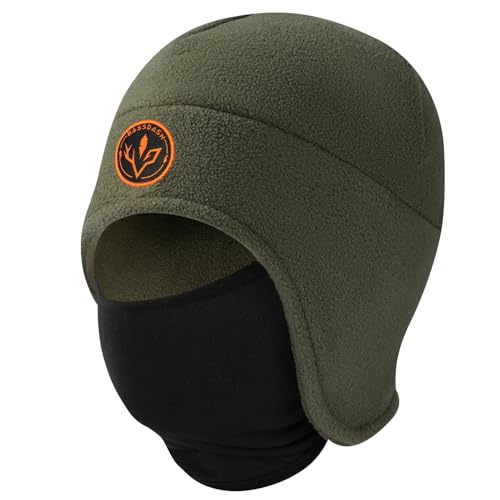 BASSDASH Soft Fleece 2-in-1 Hat with Ski Mask Ear Flap Ice Fishing Hunting Beanie for Men Women Cold Weather Winter