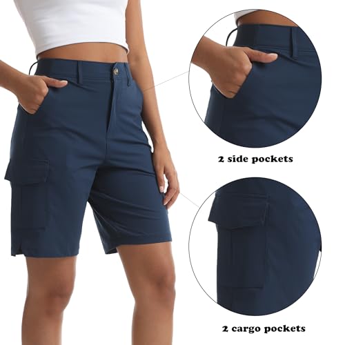 Women's Lightweight Hiking Cargo Shorts for Running Athletic Camping Travel Golf - Water Resistant with 5 Pockets