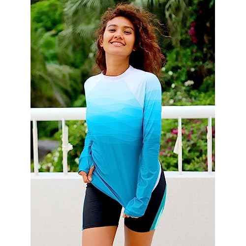 ATTRACO Women's Rash Guard Swim Shirt Long Sleeve Uv Sun Protection Quick Dry Lightweight Printed Shirts with Thumb Holes