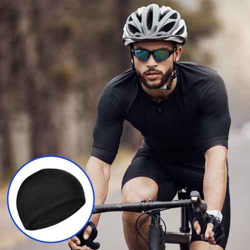 SHENLIU 4Pcs Skull Caps for Men, Soft Lightweight Beanie, Welding Cap Helmet Liner Running Cooling Skull Caps for Men, Hat Sweat Protector Cycling Do Rag for Summer Sports Black