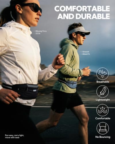 Waterfly Running Belt with Breathable Back Pad and 4 Pockets - Large Black