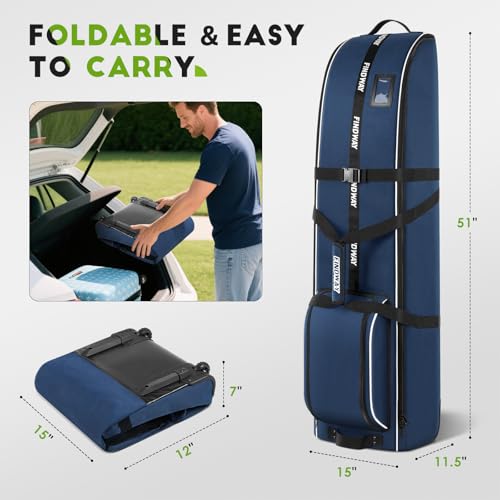 Findway Blue Golf Travel Bag with Wheels, Heavy Duty Oxford Cover for Men Women