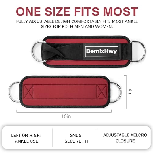 Red Pair Fitness Ankle Straps for Cable Machine - Neoprene Padded, Adjustable, Glute & Leg Workout Attachments