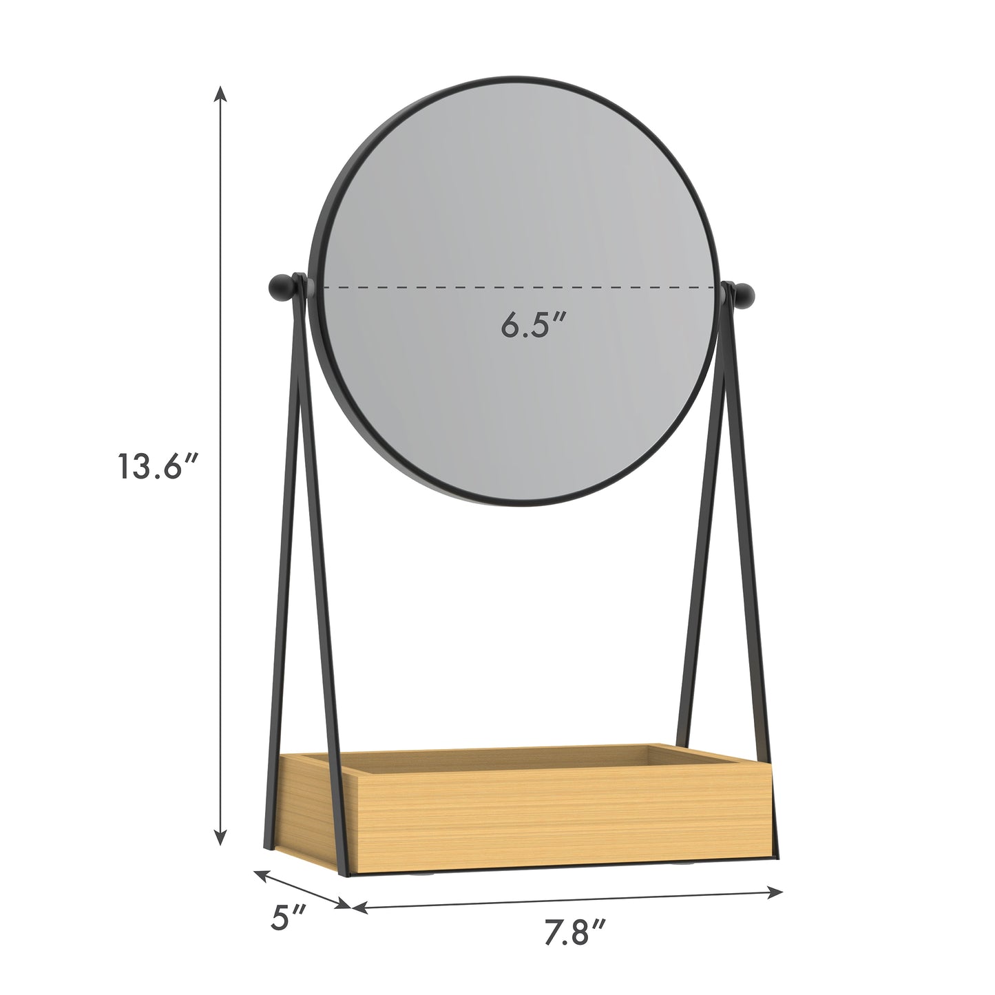6.5-Inch Vanity Mirror | Desk Mirror with 1X/3X Magnification & Bamboo Tray