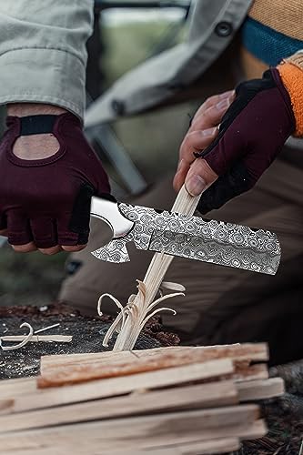 8-Inch Handmade Damascus Bull Cutter Knife with Leather Sheath - Red Cowboy Knife for Hunting & Outdoor Use