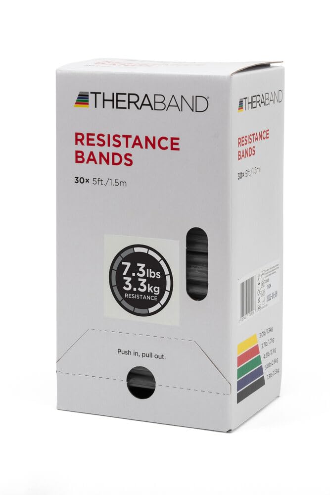 THERABAND Resistance Bands, 5 Foot, 15 Count Professional Latex Elastic Bands For Upper & Lower Body Exercise, Physical Therapy, Pilates, At-Home Workouts, & Rehab, Heavy Green, Intermediate, Level 3