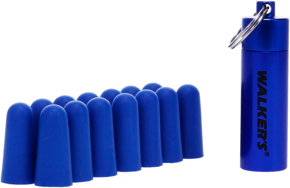 Walker's 33dB Noise-Canceling Hearing Safety Protection Range Shooting Hunting Work Soft Comfortable Adaptable Foam Earplugs, 7 Pairs & Aluminum Carry Canister