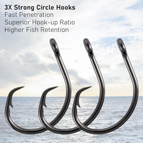 Dr.Fish 30 Pack Circle Hooks #2/0 3X Strong Inline Saltwater & Freshwater Fishing Hooks